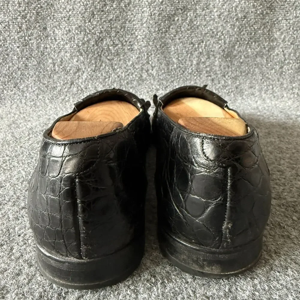 $900 Mezlan Full Genuine CROCODILE ALLIGATOR Shoes Tassel Loafers 11.5 M Black